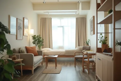 Aménagement optimisé pour seniors, chaque mètre carré utilisé efficacement pour un espace fonctionnel.